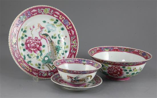 A group of Chinese Straits famille rose phoenix and peony bowls and plates, c.1900, (18)